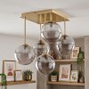 Cluster ceiling light Chehalis with five smoke-coloured glass shades, modern brass frame