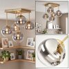 Cluster ceiling light Chehalis with five clear and smoked glass shades for the dining table