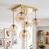 Modern cluster ceiling light Chehalis with five round amber and clear glass shades