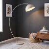 Modern sofa arc floor lamp Miranda with curved arc arm and dome shade in sand