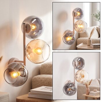 Modern Wall Light Koyoto with three vertical smoke, amber and clear glass shades