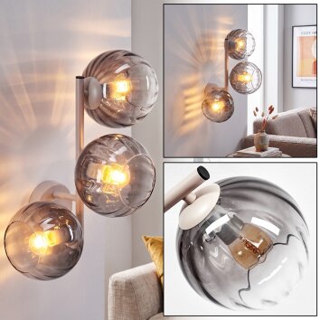 Modern cluster wall light Koyoto with three smoke and clear glass shades