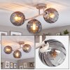Modern Cluster ceiling light Koyoto with three smoke-coloured rippled glass shades