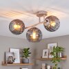 Modern Cluster ceiling light Koyoto with three smoke-coloured rippled glass shades