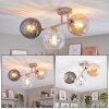 Cluster ceiling light Koyoto with three glass shades in smoke-coloured, amber and clear