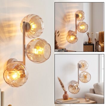 Modern 3-Light Wall Light Koyoto with Clustered Amber Rippled Glass Shades, E14