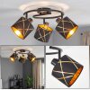 Modern Ceiling Light Opatija with 3 black geometric fabric shades and gold lining