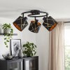 Modern Ceiling Light Opatija with 3 black geometric fabric shades and gold lining