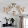 Modern Cluster ceiling light Koyoto with seven amber and clear spherical shades