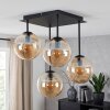 Modern cluster ceiling light Gastor with 4 amber glass shades and square plate