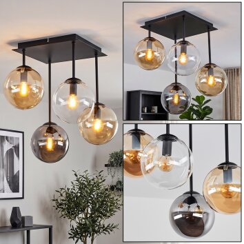 Modern cluster ceiling light Gastor with 4 amber, smoke and clear glass shades ø 15 cm