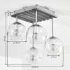 Modern cluster ceiling light Ripoll, sand-coloured slatted wood canopy and white glass shades