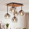 Modern Cluster Ceiling Light Koyoto with ecru wooden canopy and five suspended shades