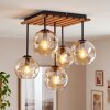 Modern dining-table cluster ceiling light Ripoll with five amber glass shades