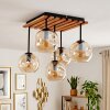 Modern dining-table cluster ceiling light Ripoll with five amber glass shades
