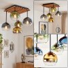 Modern cluster ceiling light Koyoto with 5 blue, green, gold and clear glass shades