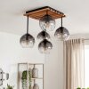 Cluster ceiling light Koyoto with wooden slatted plate and five hanging spheres