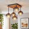 Cluster ceiling light Koyoto with wooden slatted plate and five hanging spheres