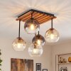 Cluster ceiling light Koyoto with wooden slat panel and 5 hanging shades for the dining table