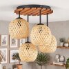 Cluster ceiling light Basto with four round woven ecru bamboo shades, Boho Style