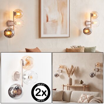 Globe wall light Koyoto 2-piece set with three vertical glass shades in chrome and smoke