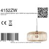 Steinhauer Pendant Light Sparkled Light, round wooden cage, height-adjustable, Length 50 cm