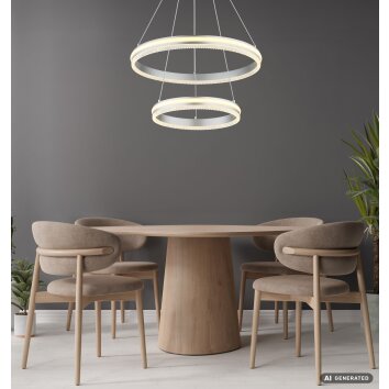 Globo Francine LED double ring pendant light, remote control, dining room, Ø 60 cm