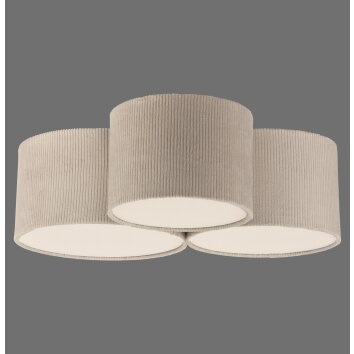 Leuchten Direkt Ceiling Light DURO, 3 beige ribbed fabric shades, 3000 Kelvin warm white
