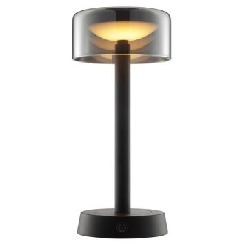 Brilliant Leuchten LED outdoor table lamp Razor, modern with a cylindrical black glass shade