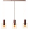 Brilliant linear pendant light Petje for kitchen island, 3 amber glass shades, 20 cm long