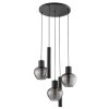 Brilliant 3-light pendant light Ligari with staggered teardrop smoke-coloured glass shades
