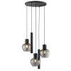 Brilliant 3-light pendant light Ligari with staggered teardrop smoke-coloured glass shades