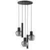 Brilliant 3-light pendant light Ligari with staggered teardrop smoke-coloured glass shades