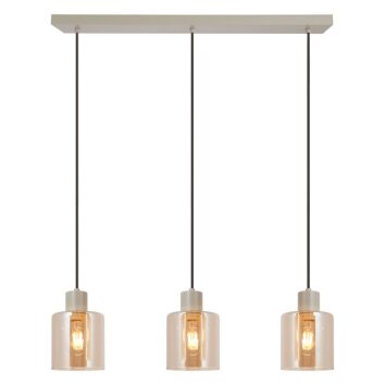 Brilliant Linear Pendant Light Lyska for kitchen islands, with 3 amber glass shades