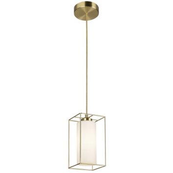 Brilliant Leuchten Cage pendant light Dolly, gold frame, white glass shade, 12.5 cm long