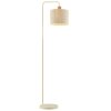 Brilliant Floor Lamp Arlo with a cylindrical beige fabric shade and wooden collar