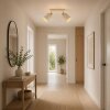 Brilliant Ceiling Spotlight Arlo with beige fabric shades and ribbed wood details