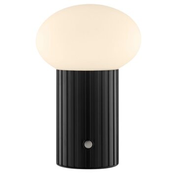 Brilliant LED table lamp Venti, fluted base, white glass shade, 3000 Kelvin warm white