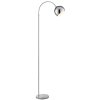 Brilliant Modern Arc floor lamp Helen with curved arm and chrome dome shade beside a sofa