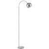 Brilliant Modern Arc floor lamp Helen with curved arm and chrome dome shade beside a sofa