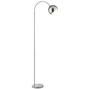 Brilliant Modern Arc floor lamp Helen with curved arm and chrome dome shade beside a sofa