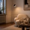 Brilliant Modern floor lamp Helen with curved neck and black dome shade, chrome finish