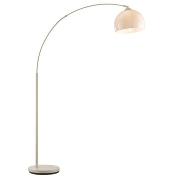Brilliant beige Arc Floor Lamp Vessa, white dome shade, for beside the sofa