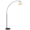 Brilliant modern sofa arc floor lamp Vessa, curved arm, white dome shade, swivel head