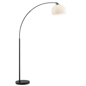Brilliant modern sofa arc floor lamp Vessa, curved arm, white dome shade, swivel head