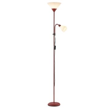 Brilliant Uplighter floor lamp Spari with 2 conical white shades and red finish