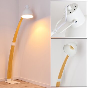 HIGASHI Floor Lamp Light wood, white, 1-light source