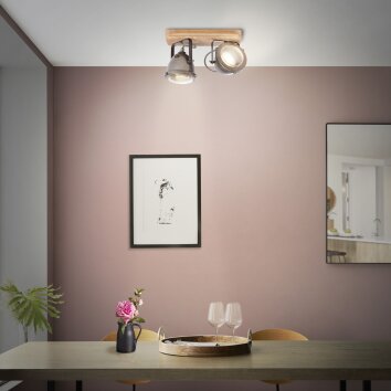 Brilliant CARMEN WOOD SpotLight stainless steel, 2-light sources