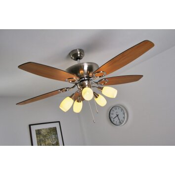 Globo JERRY fan chrome, stainless steel, matt nickel, 5-light sources