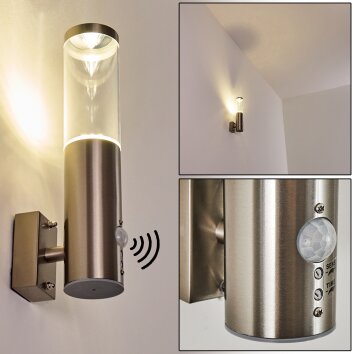 Noreaz Outdoor Wall Light LED stainless steel, 1-light source, Motion sensor